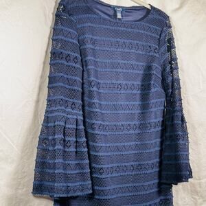 Chaps Navy Eyelet Crochet Dress Size 12 Boho Romantic Cottagecore Feminine